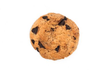 Çikolata parçalı kurabiye üst görünümü beyaz arkaplan kırpma yolunda izole