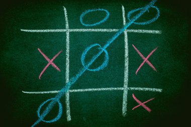 Soyut Tic Tac Toe oyun rekabet. XO Win Challecge kavramı kara tahta üzerinde