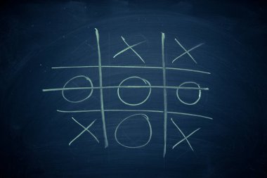 Soyut Tic Tac Toe oyun rekabet. XO Win Challecge kavramı kara tahta üzerinde