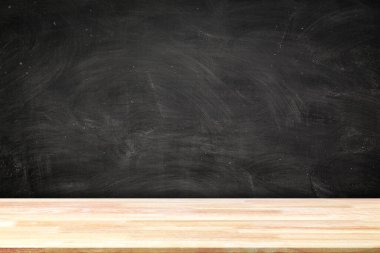 Abstract Natural wood table texture on Chalk rubbed out on background : Top view of plank wood for graphic stand product, interior design or montage display your product. Education concept.