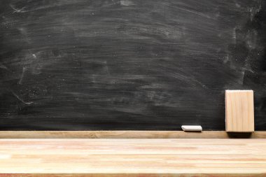 Abstract Natural wood table texture on Chalk rubbed out on background : Top view of plank wood for graphic stand product, interior design or montage display your product. Education concept.
