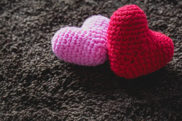vintage soft tone of abstract Red and Pink Heart Knitting for valentine 's day. Love concept.