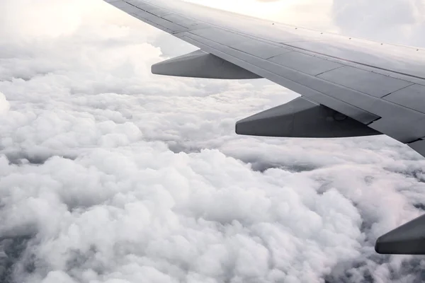 Sabah gündoğumu bir uçağın kanadı. Turizm operatörleri için uygulanan fotoğraf. resim için metin mesajı veya çerçeve Web sitesi ekleyin. Seyahat kavramı