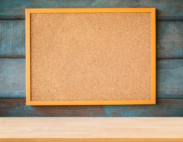 Wooden plank table for graphic stand product, interior design or montage display your product with blank paper note pin on cork board background. education concept.