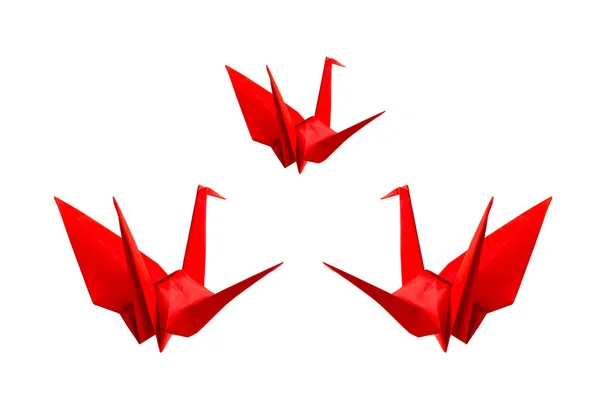 Uccelli Origami Carta Rossa Sfondo Bianco Giappone Piccione Origami Uccello — Foto Stock