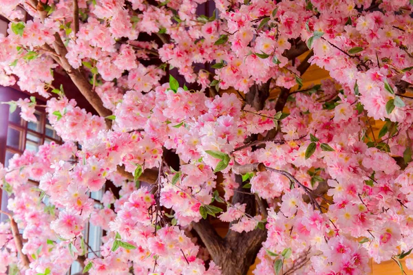 Artificial Sakura Flowers Decorating Japanese Style Spring Blossom Backdrop Design — Stock Photo, Image