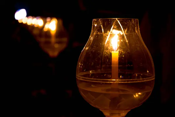 Vela Linterna Vidrio Noche Buda Makha Bucha Día Con Luz — Foto de Stock