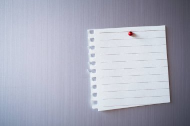 Empty paper sheet on refrigerator door. Note paper with magnetic. Valentine send text love message. Memory day note story everyday.