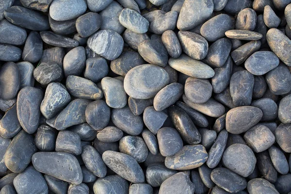 small smooth waterworn black pebbles or stones for use decor and garden landscaping. tone garden interiors. stone spa