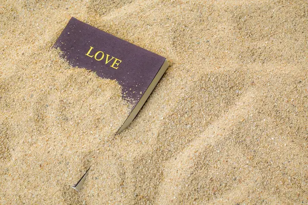 Summer style with love memory book on a sea sand. background for add text message. Backdrop love valentine concept.