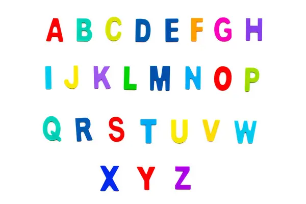 Letras Alfabeto Madeira Para Iniciantes Aprendem Inglês Letras Coloridas Brinquedos — Fotografia de Stock