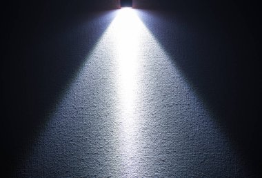 Arka plan için LED siyah el feneri. Beyaz dokudaki soyut spot ışıkları. Showcase premium ürünü eklemek veya metin iletisi eklemek için resim arkaplanı.