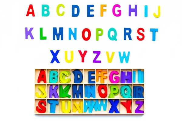 Wood Alphabet Letters Love Valentine White Background Colorful Letters Toys — Stock Photo, Image