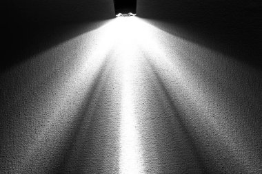 Arka plan için LED siyah el feneri. Beyaz dokudaki soyut spot ışıkları. Showcase premium ürünü eklemek veya metin iletisi eklemek için resim arkaplanı.