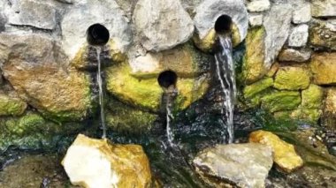 Şelale yosunlu kayaların üzerine düşüyor