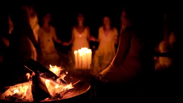 Women Night Ceremony Ceremony Space — стоковое видео