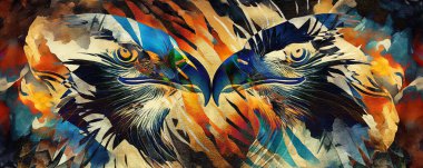 Suluboya kartalın çizimi, soyut renk arkaplanı. Dijital sanat