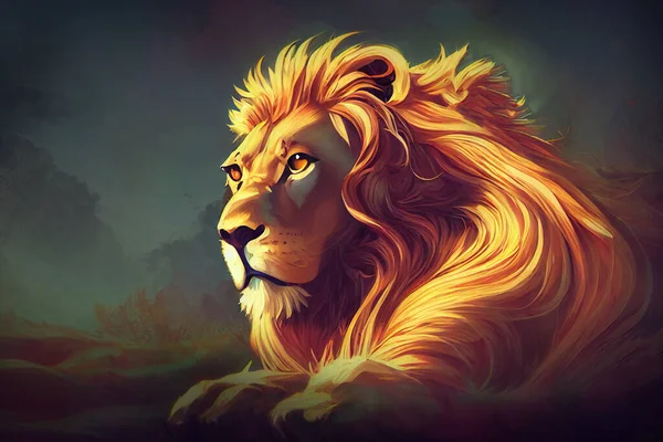 illustration of lion, abstract color background, Digital art