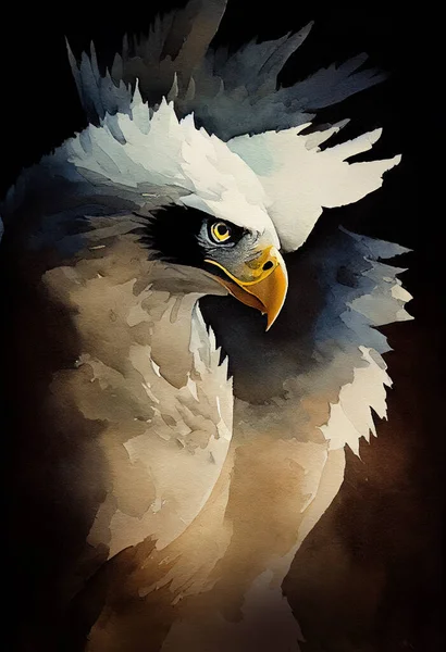 illustration of watercolor eagle, abstract color background. Digital art
