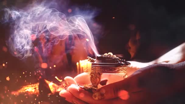 Incense Woman Hand Priests Background Ceremony Space — 비디오