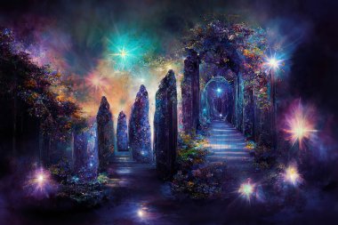 Beautiful crystal heaven. Crystal gate with crystals. Crystal kingdom. Digital art clipart