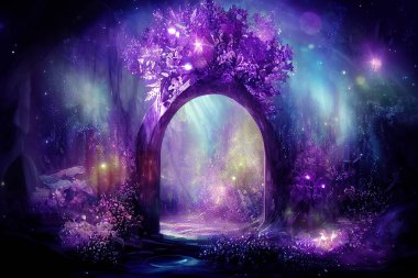 Güzel kristal cennet. Kristal kristalli bir kapı. Kristal krallık. Dijital sanat