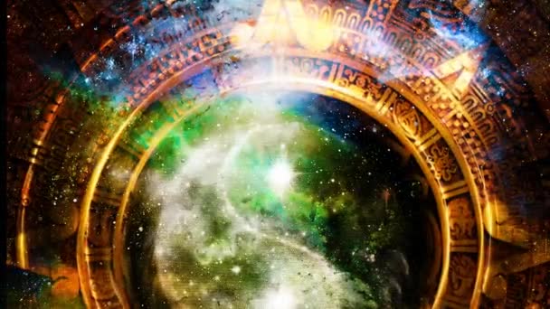 Yin Yang Symbol Maya Calendar Cosmic Space Background — Stock Video