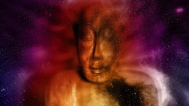 Buddha in space and stars, galaxy background. computer collage. Religion concept. Elements of this image furnished by NASA.