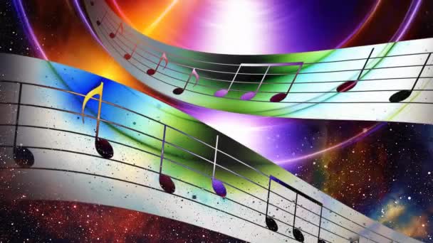 Catatan Musik Dan Siluet Pembicara Musik Dan Ruang Dengan Bintang — Stok Video