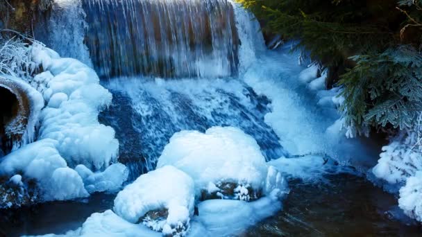 Winter Scene Water Falling Icy Rocks Blue Color — 비디오