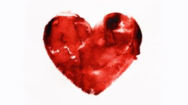 Watercolour splashes heart on white background. Loop Animation