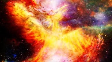 Yeniden doğuş ve kozmik uzayda yeni bir başlangıç sembolü olarak Phoenix kuş uçan
