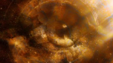 Ancient Mayan Calendar and woman eye, abstract color