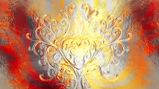 Symbol Stromu Života Strukturovaném Ornamentálním Pozadí Yggdrasil — Stock video