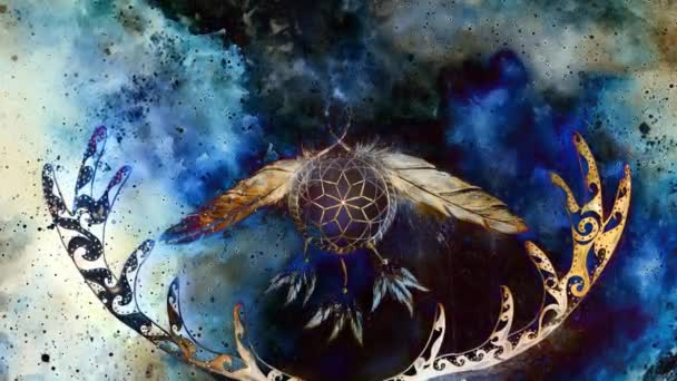 Dream Catcher Cosmic Space Feathers Ornaments Indian Spirit — Stockvideo