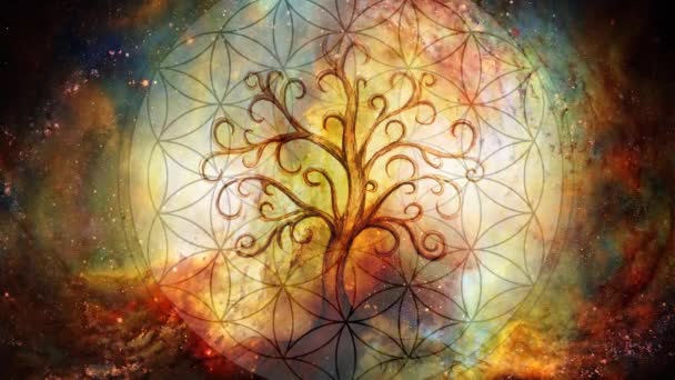 Tree Life Symbol Structured Space Background Yggdrasil Loop Animation — Vídeos de Stock