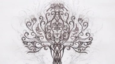 tree of life symbol on structured ornamental background, yggdrasil. Loop Animation