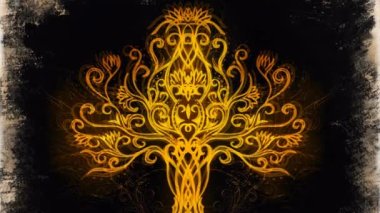 tree of life symbol on structured ornamental background, yggdrasil. Loop Animation