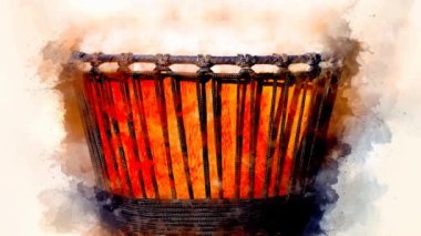 Original african djembe drum and softly blurred watercolor background