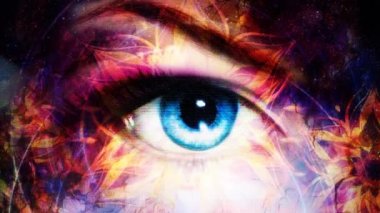 Woman eye and mandala, Abstract color background. Loop Animation