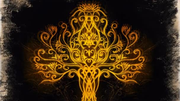 Δέντρο Της Ζωής Σύμβολο Δομημένο Διακοσμητικό Υπόβαθρο Yggdrasil Κινούμενα Σχέδια — Αρχείο Βίντεο