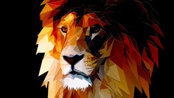 Lion Head Graphic Portrait Polygonal Effect Abstract Background Loop Animation — Vídeo de Stock