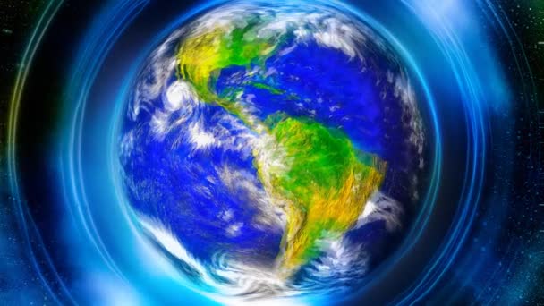 Планета Земля Световом Круге Космический Космический Фон Элементы Этого Изображения — стоковое видео