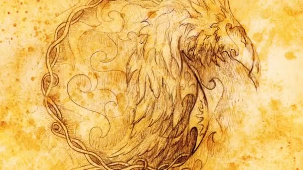 Drawing Ornamental Animal Old Paper Background Sepia Color Structure Loop — Wideo stockowe