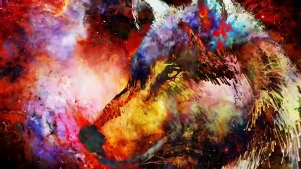 Wolf Portrait Mighty Cosmical Wolf Cosmic Space Loop Animation — Vídeo de Stock