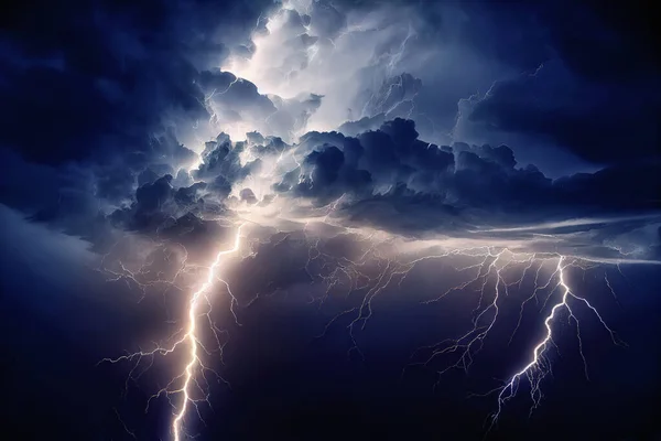 Night Storm Lightning Clouds Digital Art — Stock Photo, Image