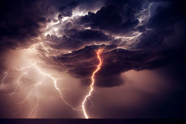 Tormenta Nocturna Relámpagos Las Nubes Arte Digital —  Fotos de Stock
