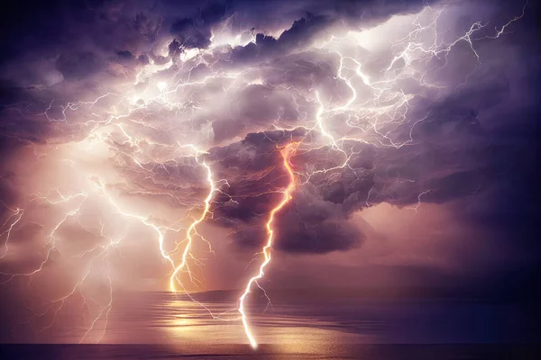 Tempestade Noturna Relâmpagos Nas Nuvens Arte Digital — Fotografia de Stock