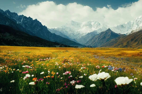 Une Belle Prairie Montagne Pleine Fleurs Art Numérique — Photo