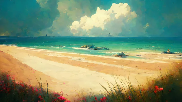 Beautiful Beach Sun Digital Art — Stock Photo, Image
